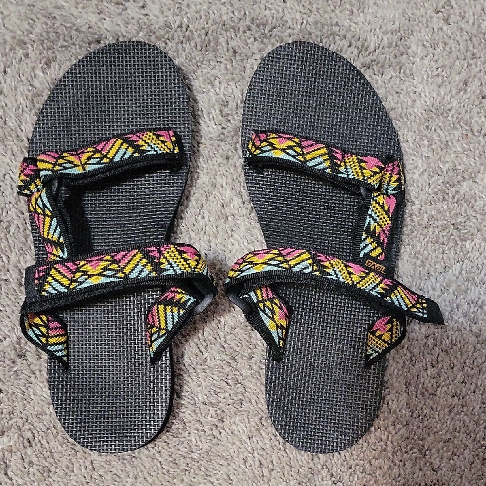 Teva Black Sandals with Vibrant Pattern